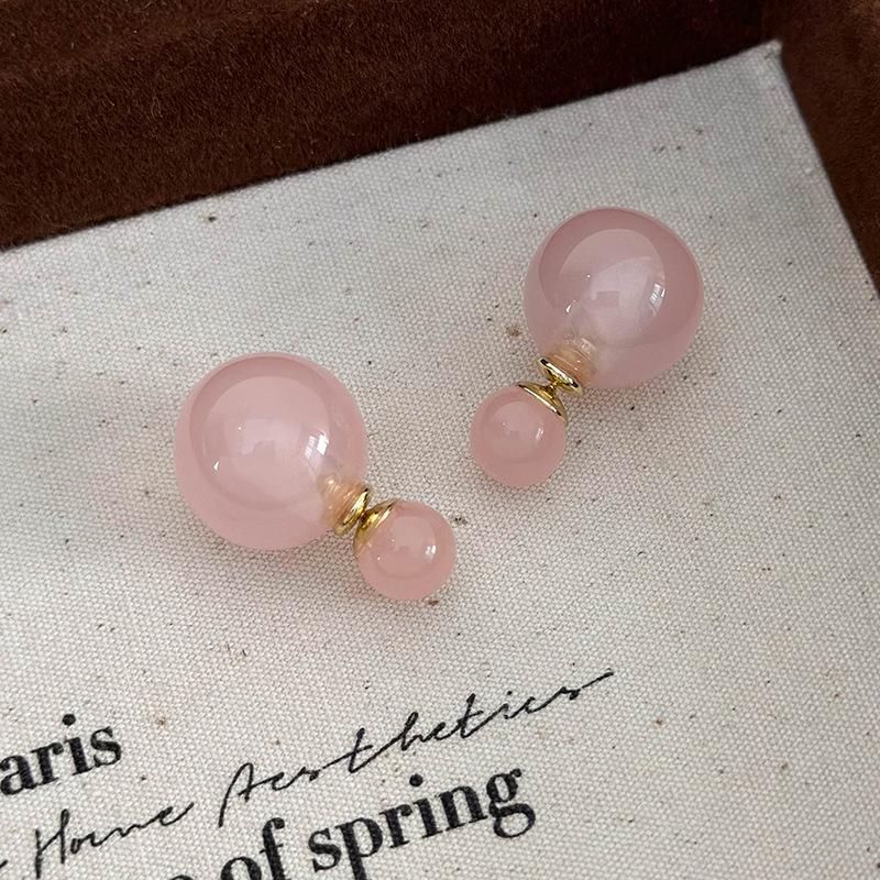 Orecchini Sfera Doppia Faccia Finto Giada Rosa Pesca