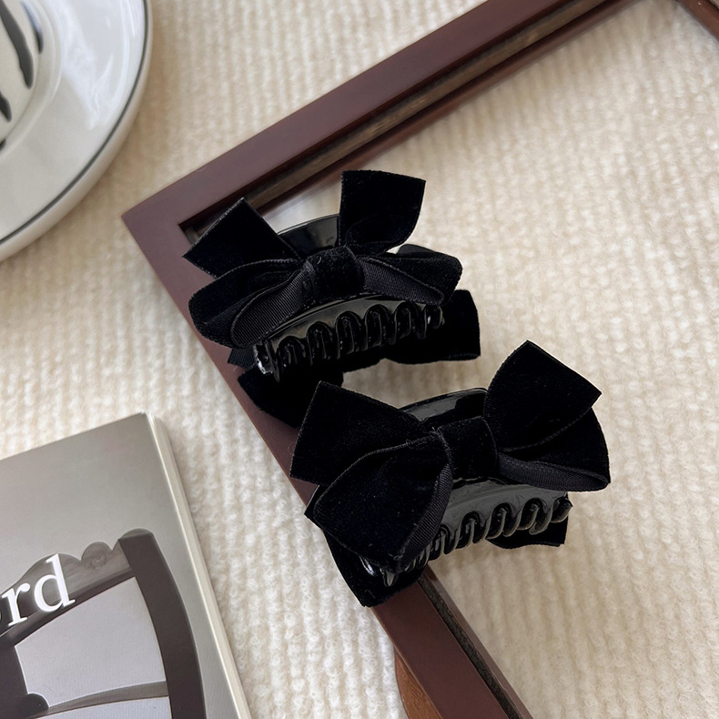 Zwarte Fluweel Strik Haarclip