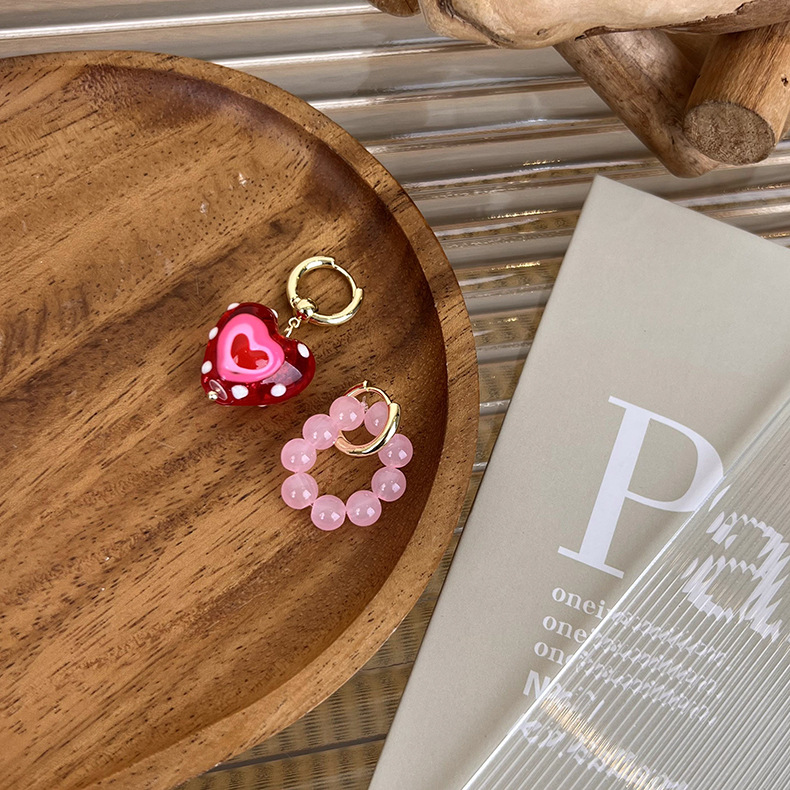 Orecchini Asimmetrici con Cuore Rosso Staccabile