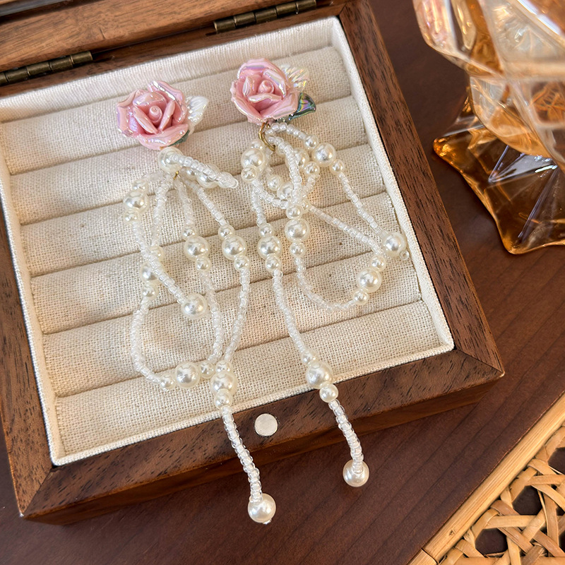 프렌치 빈티지 세라믹 플라워 이어링