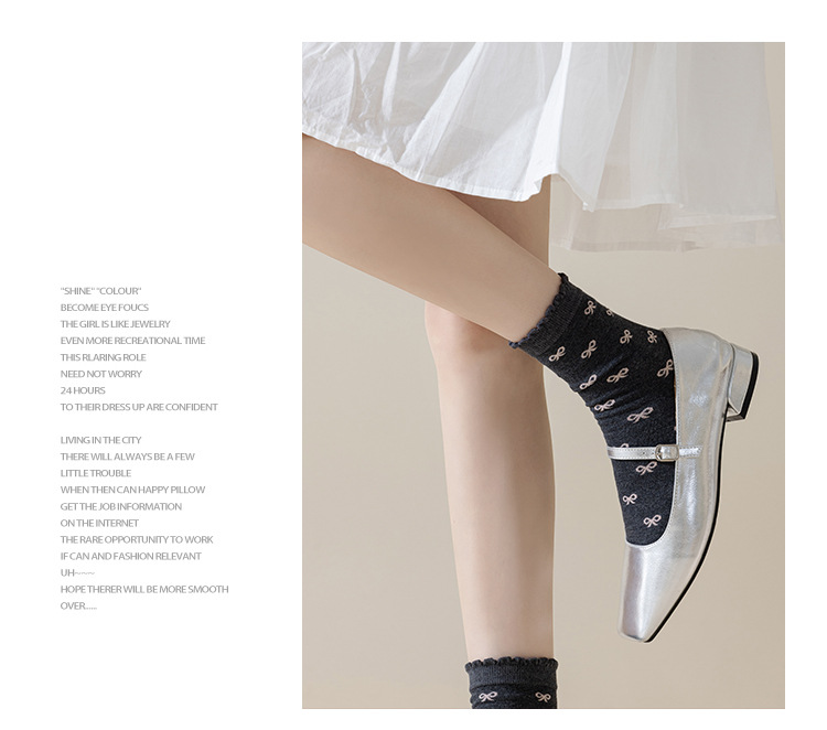 Meias Mid-Calf Sem Costura com Laço de Renda