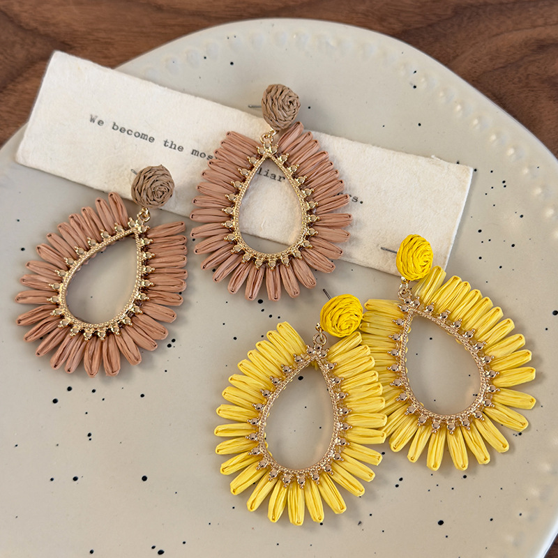 Openwork Raffia Teardrop Earrings
