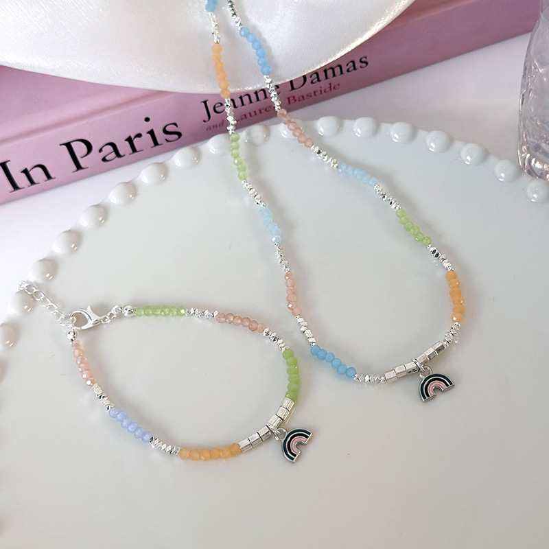 Regenbogen Perlen Choker mit Geometrischem Anhänger