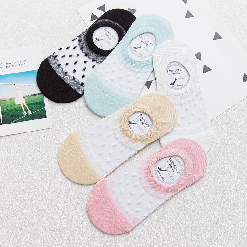 ถุงเท้าไม่โผล่ลายเมชผ้าลายลูกไม้