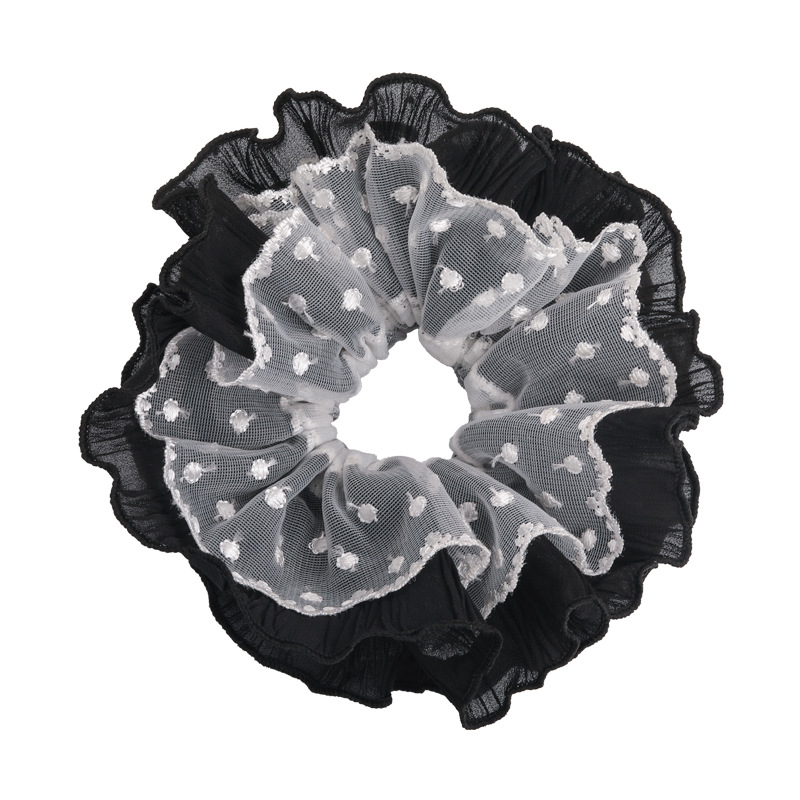 Gumka Do Włosów z Koronką w Kropki i Falbankami