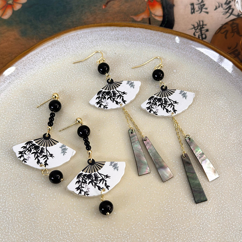 أقراط فنتج مروحة صينية صدفة شرابات