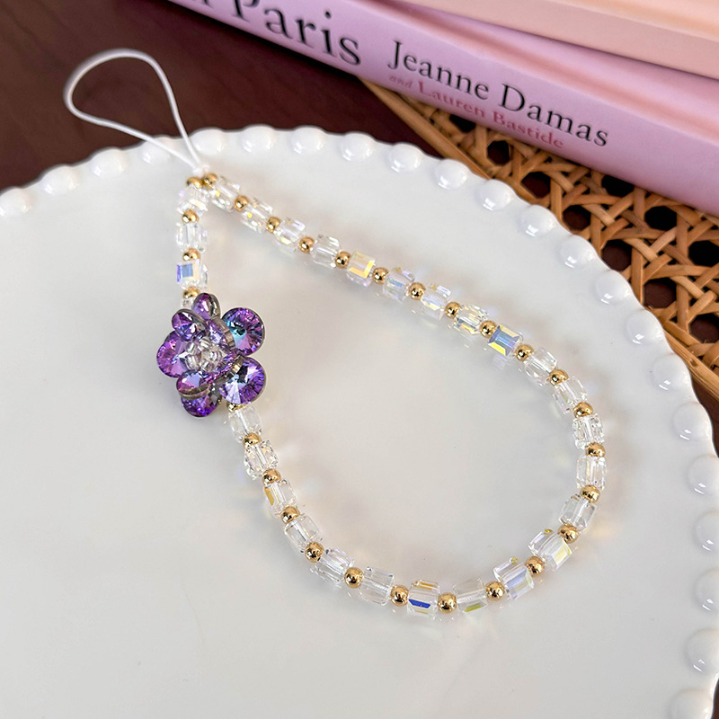 سوار هاتف مع زهرة خرز زجاجي