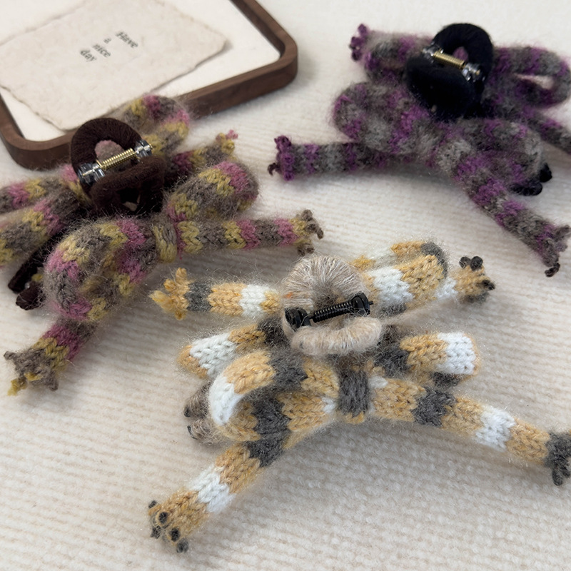 Fioletowy Spinacz do Włosów Pazur z Wstążką z Przędzy