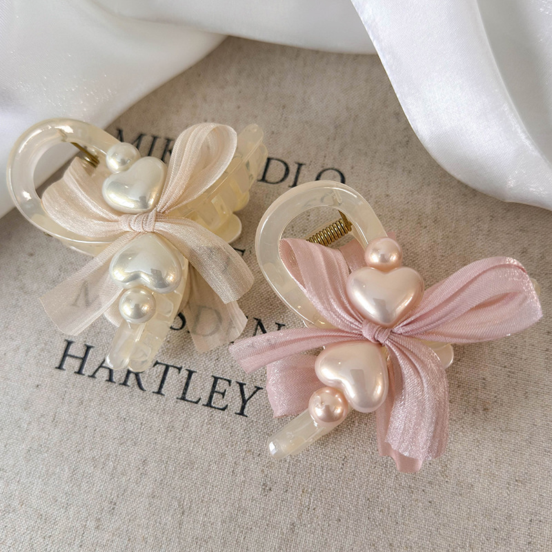 Зажим Коготь Сердце Жемчуг Бант