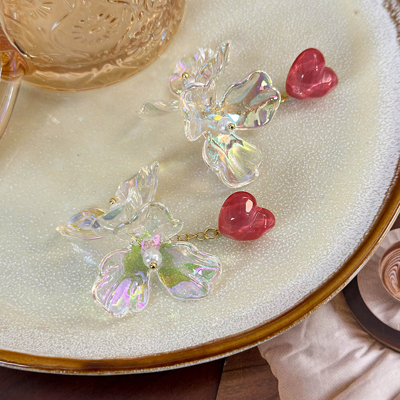 أقراط حورية البحر القزحية قلب زهرة