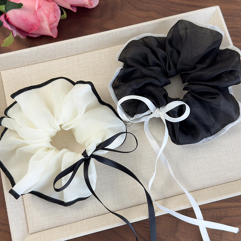 Gumki do Włosów Scrunchie z Siatką i Wstążką