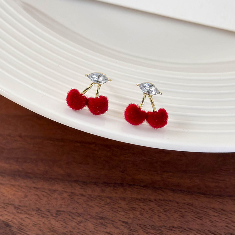 Vínové Sametové Třešňové Náušnice