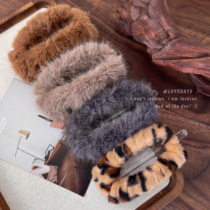 Sztuczne Futro Skręt Wsuwka do Włosów z Drukiem Lamparta