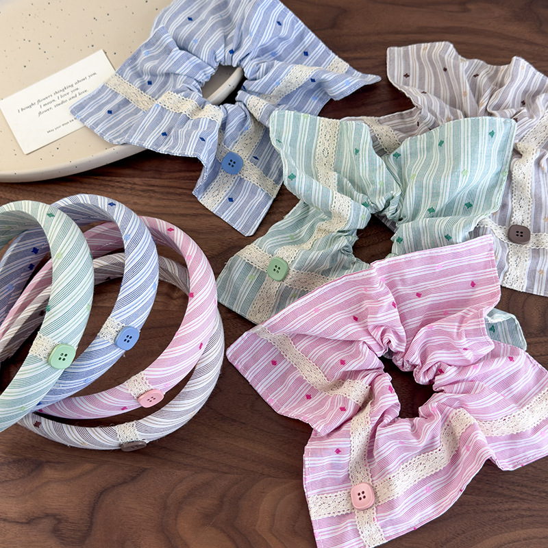 Färgglada Randiga Spetsstoff Hårband och Hårsnoddar