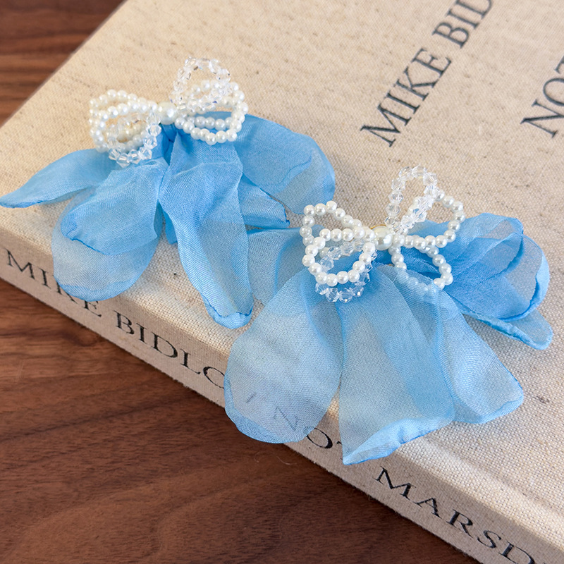 Chiffon Flower Pearl Earrings