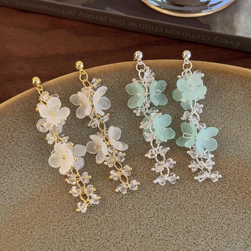 보헤미안 플라워 크리스탈 탈셀 귀걸이