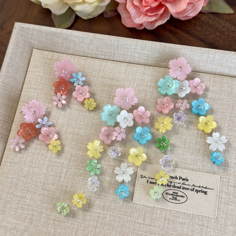 플라워 비즈 술 귀걸이