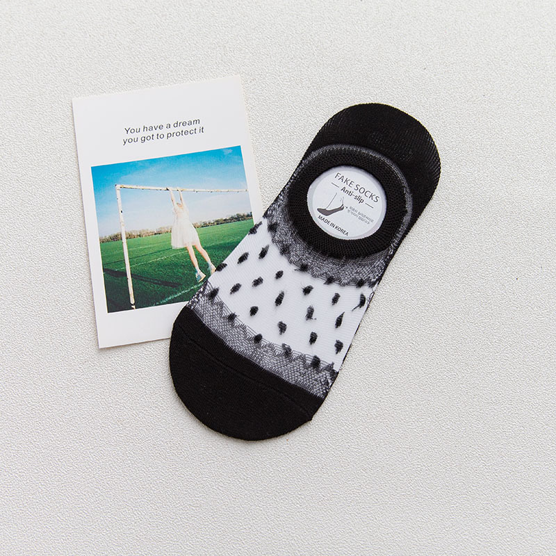 ถุงเท้าไม่โผล่ลายเมชผ้าลายลูกไม้