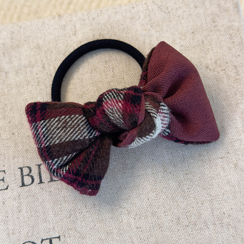 Retro Vínová Kostkovaná Mašle Čelenka a Scrunchy Set