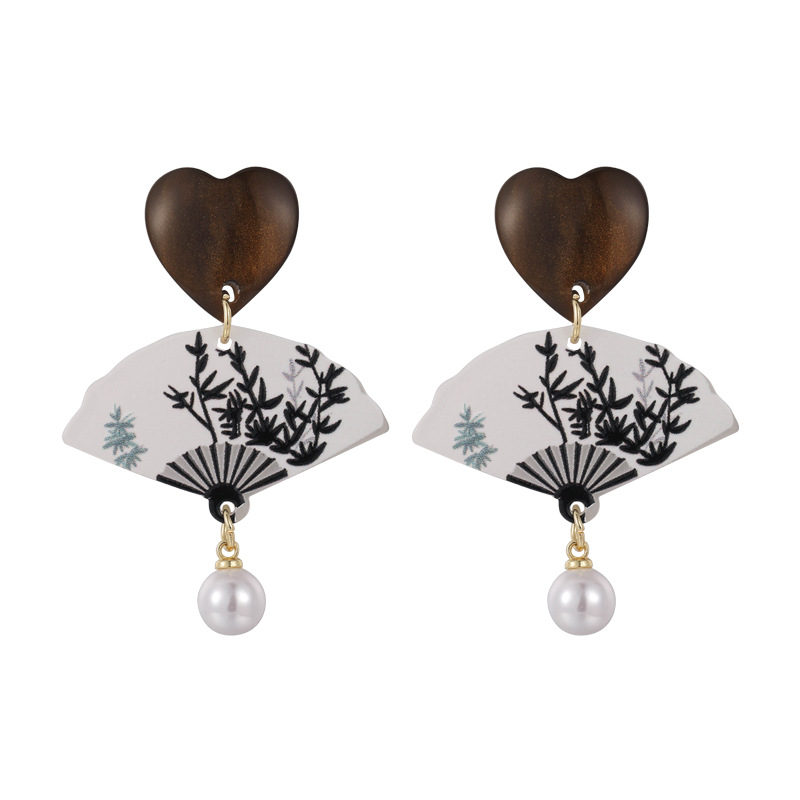 Boucles d'Oreilles Éventail Chinois à Pompons