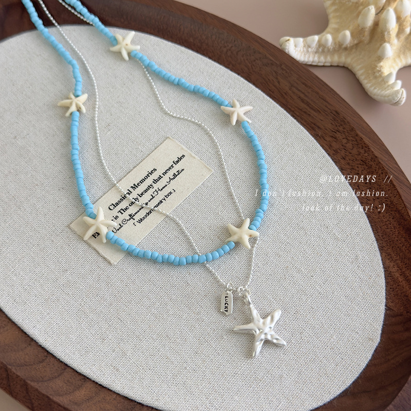 Blue Starfish Beaded Necklace