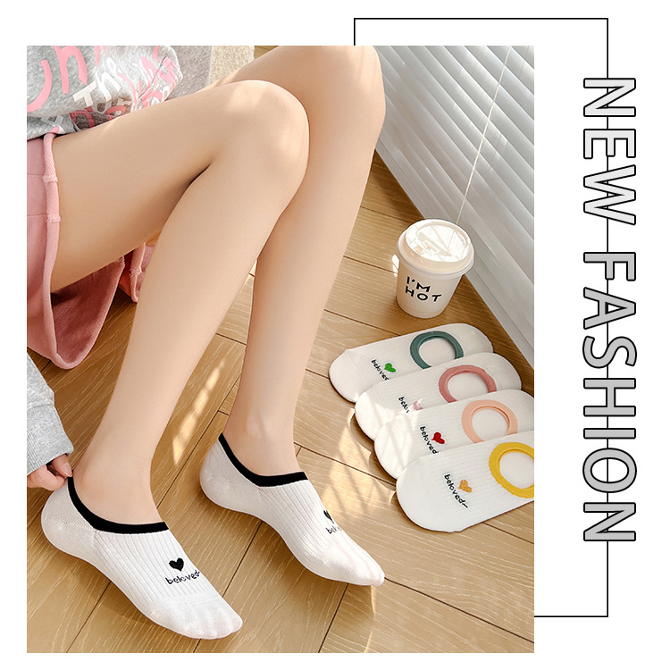 Șosete seamless no-show cu model inimă