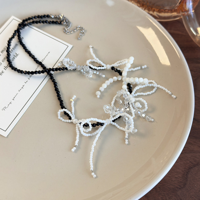 Beaded Crystal Bow Necklace