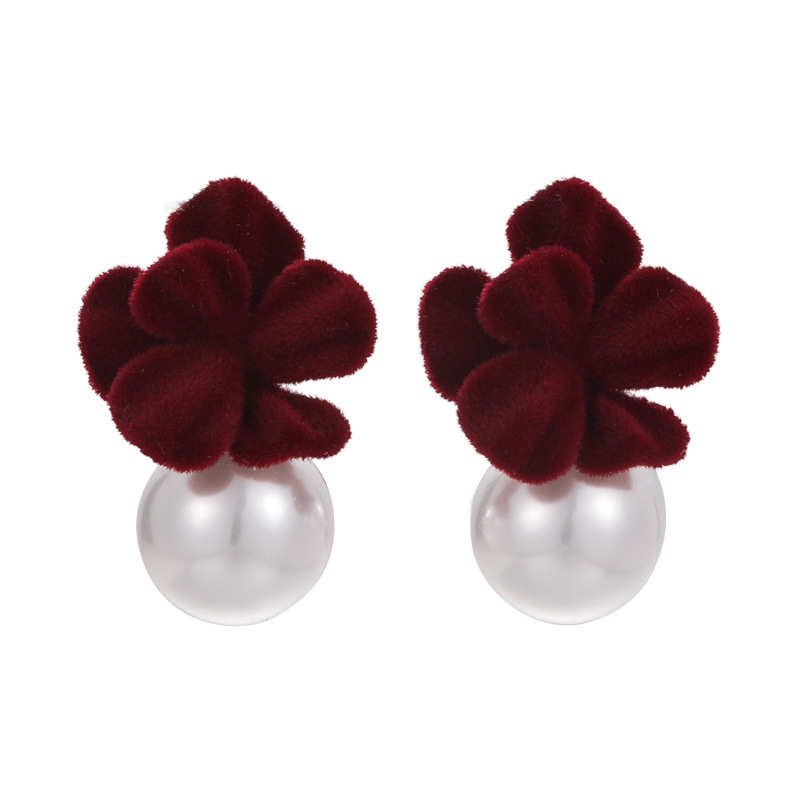 벨벳 플라워 펄 귀걸이