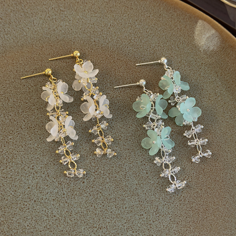 보헤미안 플라워 크리스탈 탈셀 귀걸이