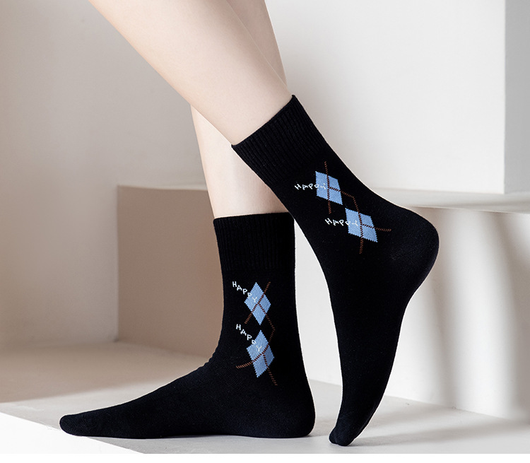 Meias de Algodão com Padrão Diamante