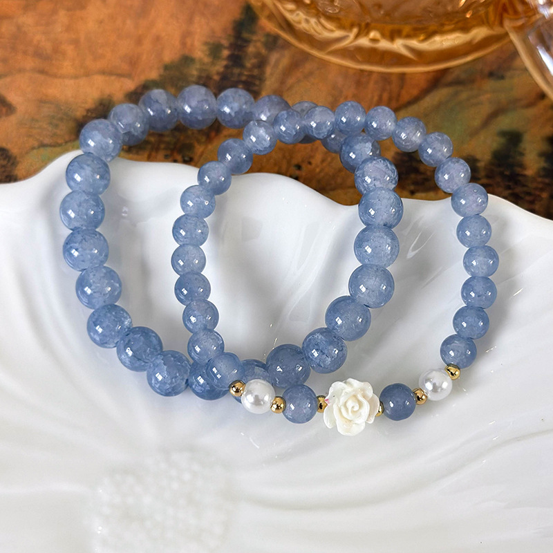 Bracciale Camelia Perla Cristallo Blu Mare