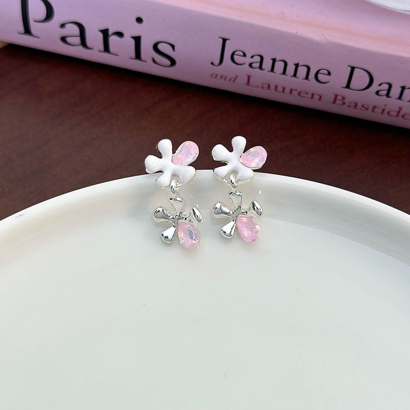 Рожеві Кришталеві Сережки-Квіти