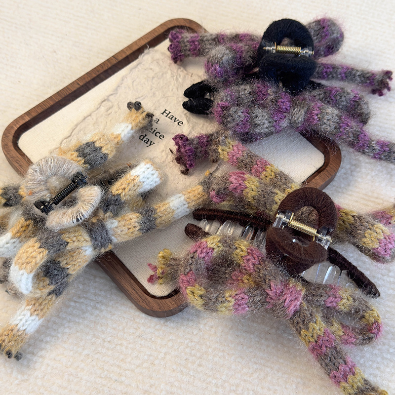 Fioletowy Spinacz do Włosów Pazur z Wstążką z Przędzy