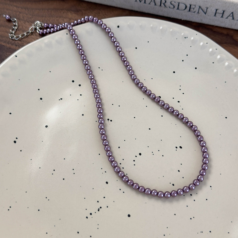 Colar de Pérolas de Vidro Ameixa