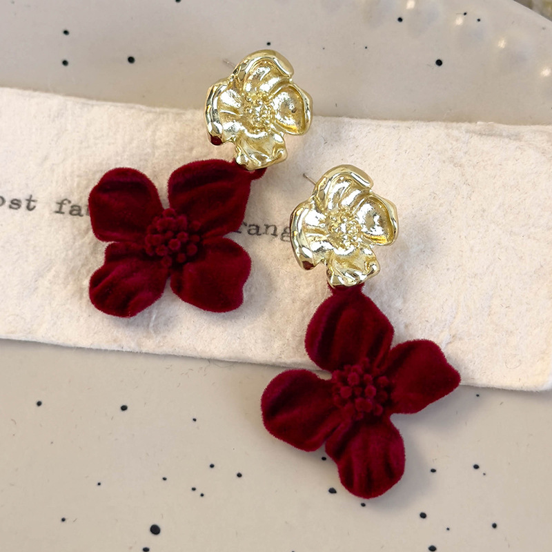 Francouzské Vintage Sametové Květinové Náušnice