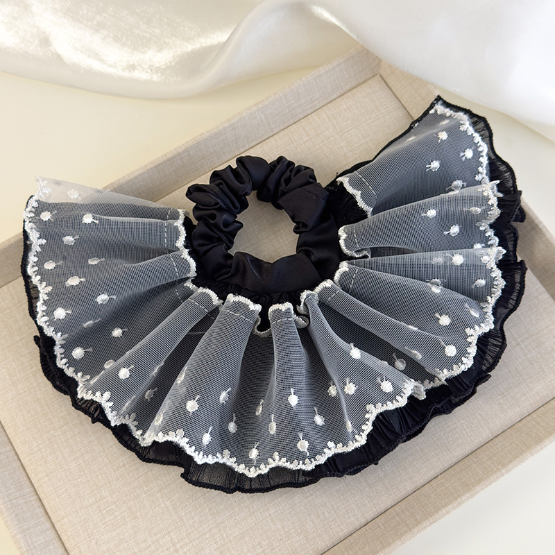 Gumka Do Włosów z Koronką w Kropki i Falbankami