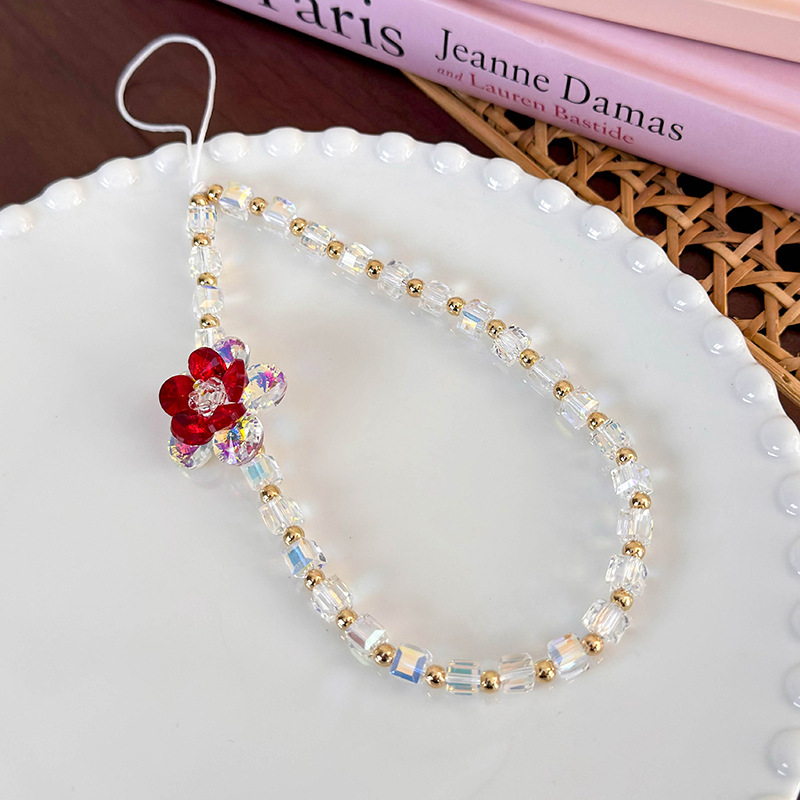 سوار هاتف مع زهرة خرز زجاجي