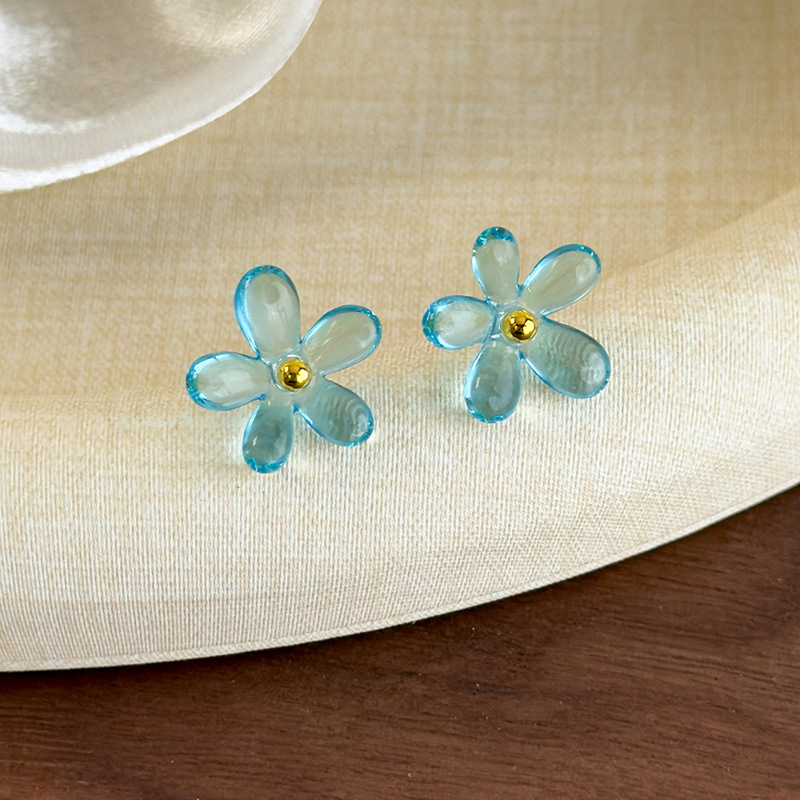 투명 컬러풀 플라워 스터드 귀걸이