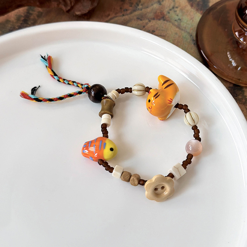 Bracciale con Perline a Forma di Gatto