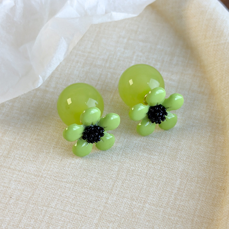 체리 블라썸 레진 플라워 펄 귀걸이