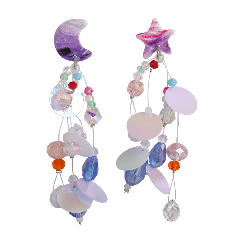 أقراط كريستال مع قلائد القمر والنجوم