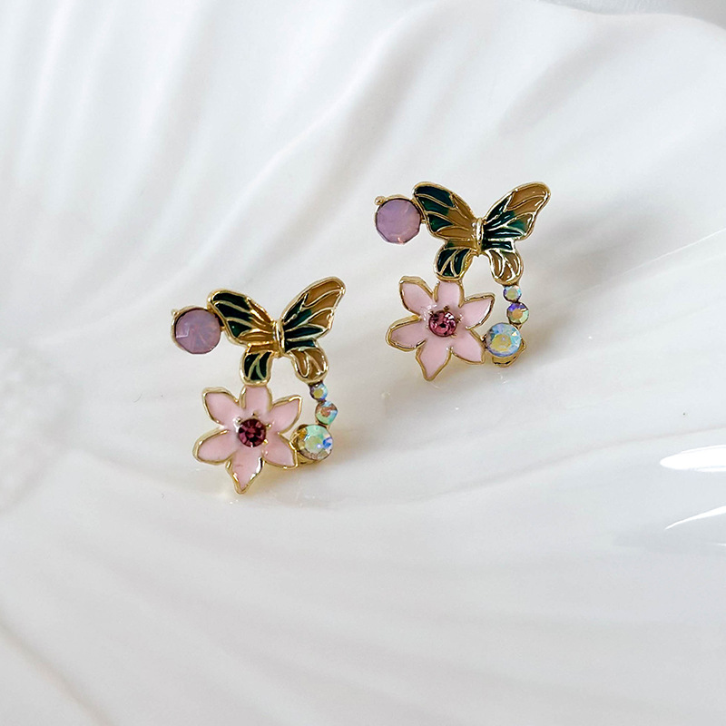 Orecchini Farfalla Fiore Smaltato Vintage