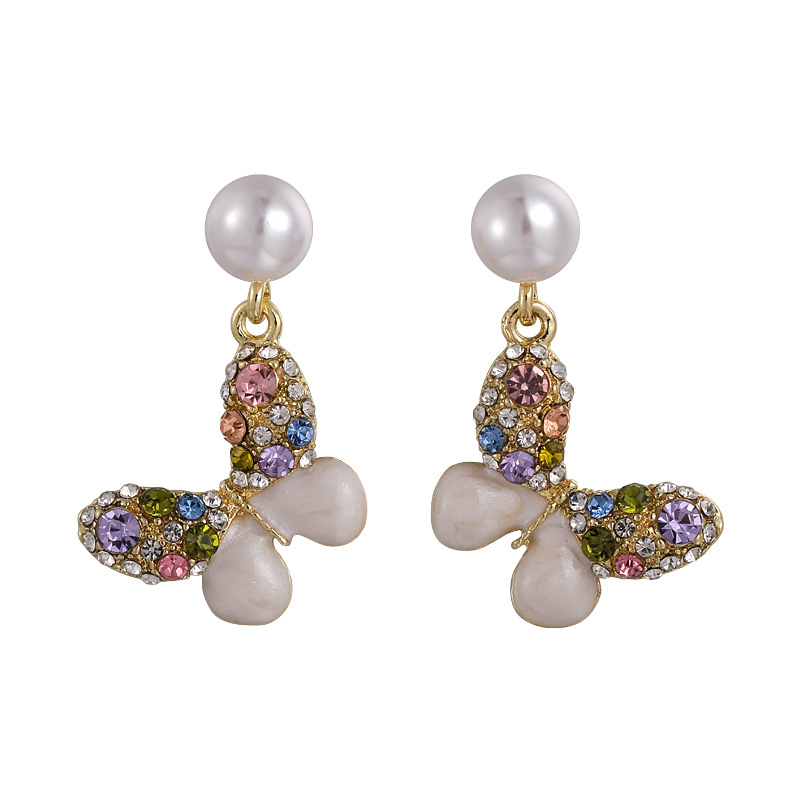 Orecchini Farfalla con Perle e Cristalli Colorati