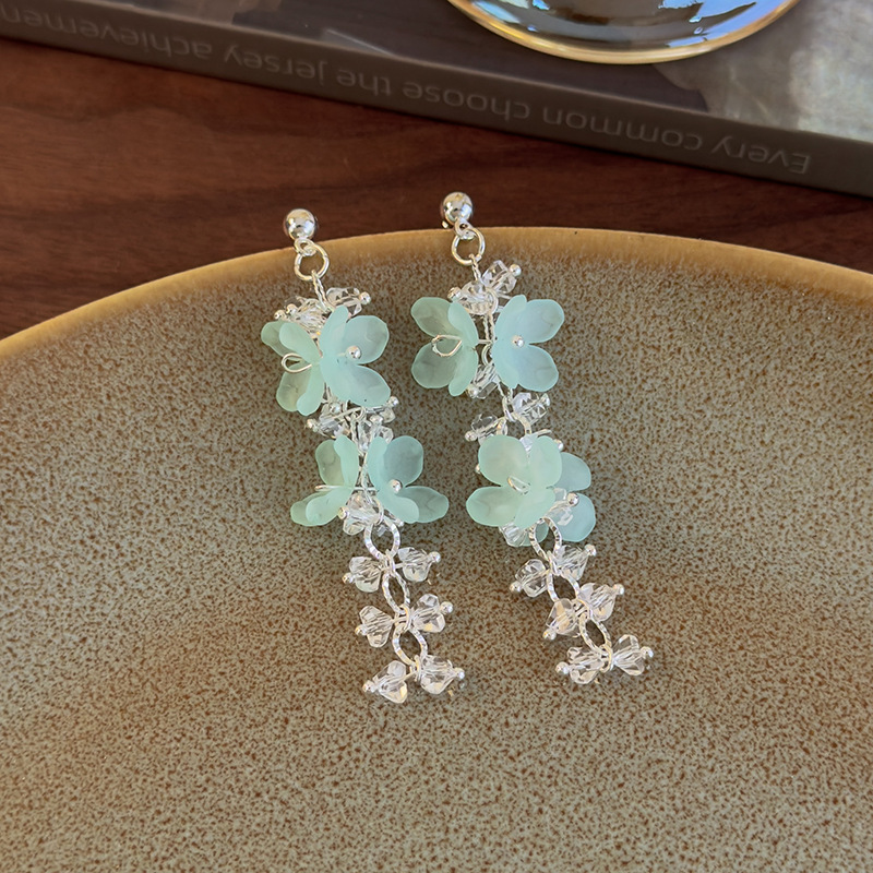 보헤미안 플라워 크리스탈 탈셀 귀걸이