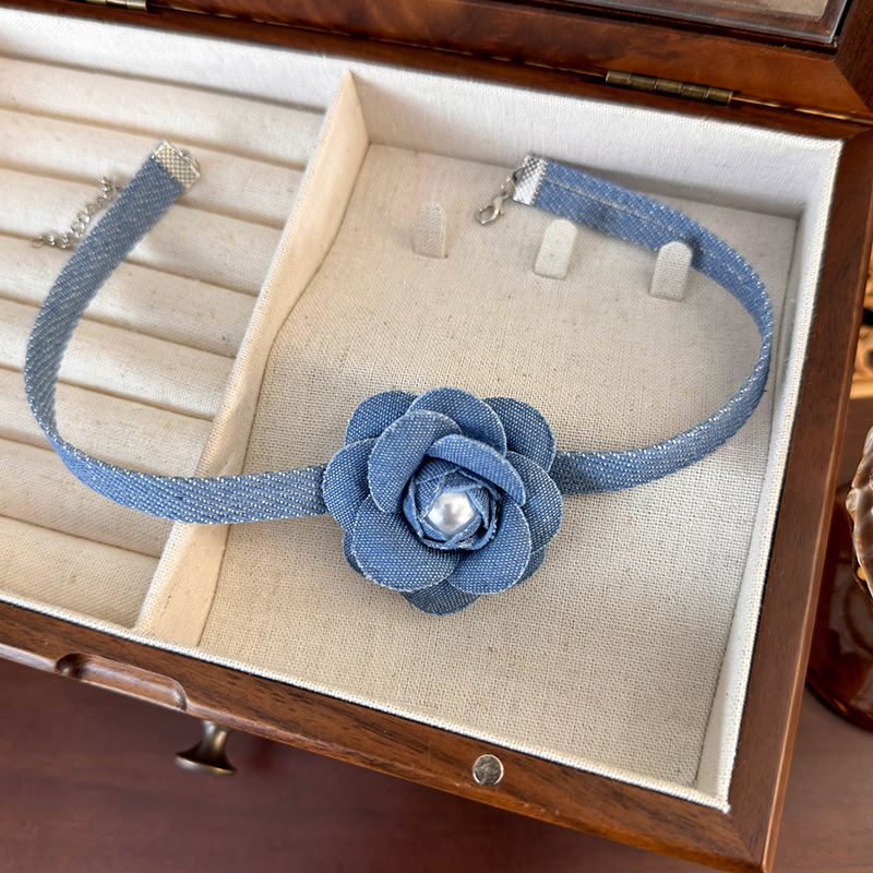 Denim Lace Flower Choker Necklace