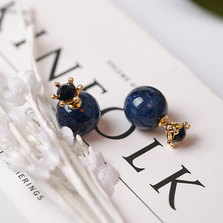 양면 크라운 크리스탈 귀걸이