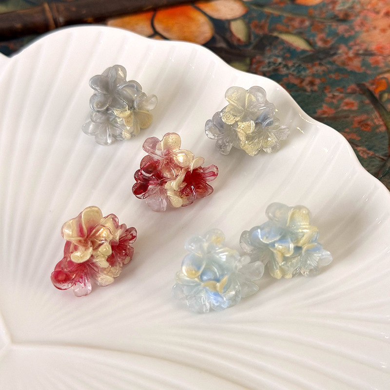 아크릴 옴브레 플로럴 스터드 귀걸이