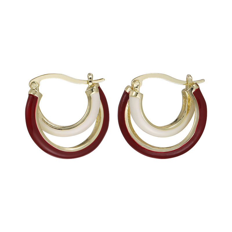 Бордовые геометрические винтажные серьги