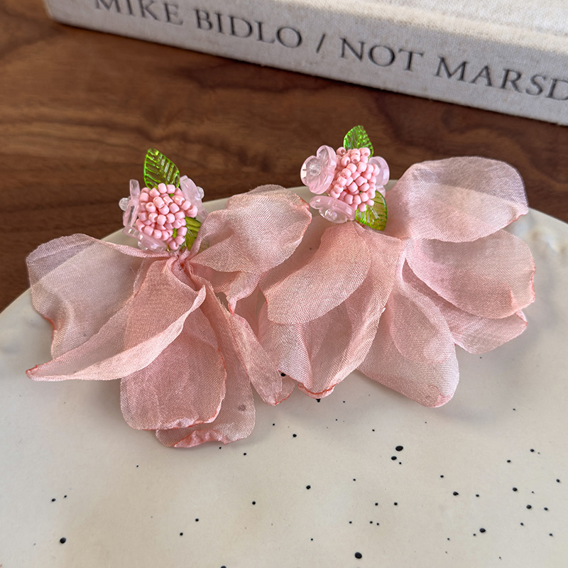Orecchini Floreali in Chiffon Rosa Bohemien