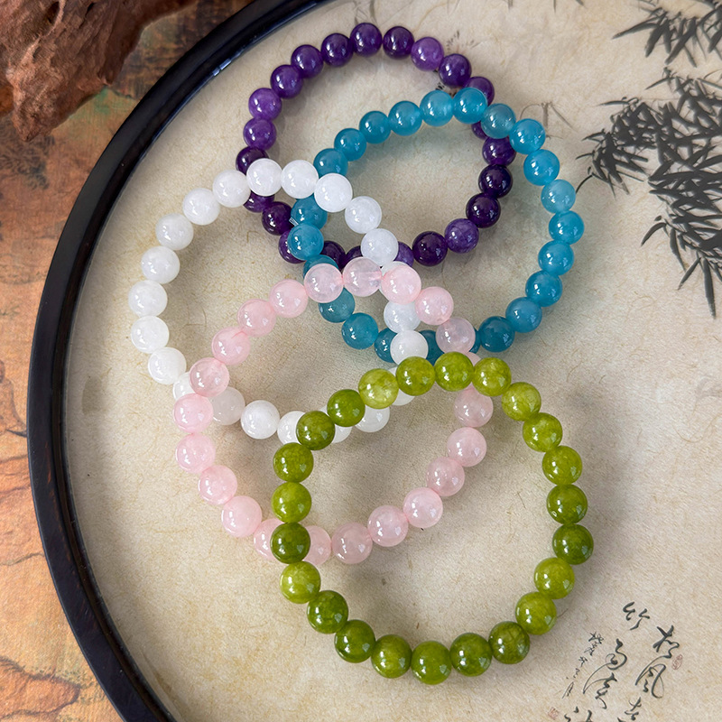 สร้อยข้อมือลูกปัดหินสีสันหลากหลายแบบห่วงเดี่ยว